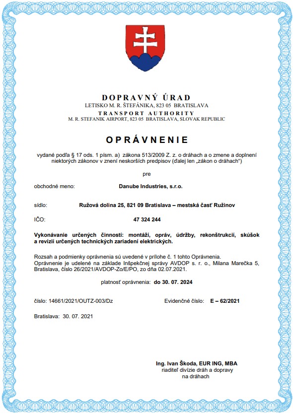 Certificate Danube Industries